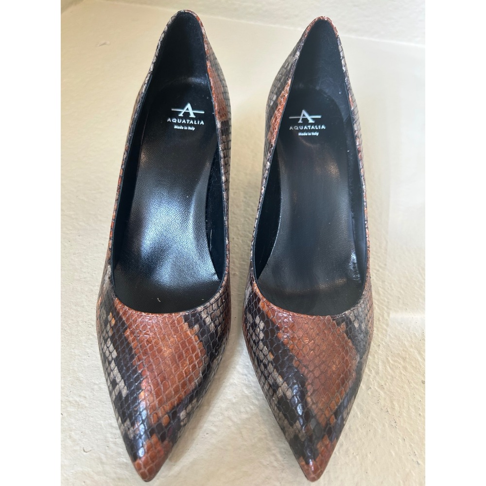 Aquatalia Melina Snake Embossed Leather Pumps Cognac Black Made in Italy SZ 8.5‎